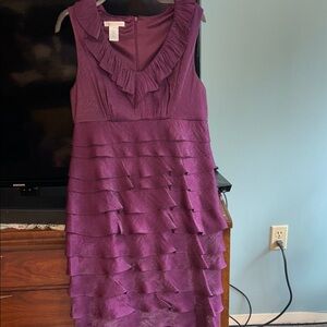 London Times Purple Ruffle Midi Dress- Size 10
